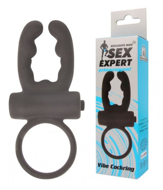 Чёрное эрекционное кольцо с вибрацией и рожками Sex Expert - Sex Expert - в Ростове-на-Дону купить с доставкой
