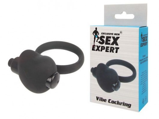 Чёрное эрекционное кольцо с вибрацией Sex Expert - Sex Expert - в Ростове-на-Дону купить с доставкой