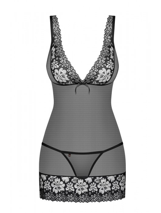 Сорочка из полупрозрачной сеточки с отделкой цветочным кружевом - Obsessive купить с доставкой