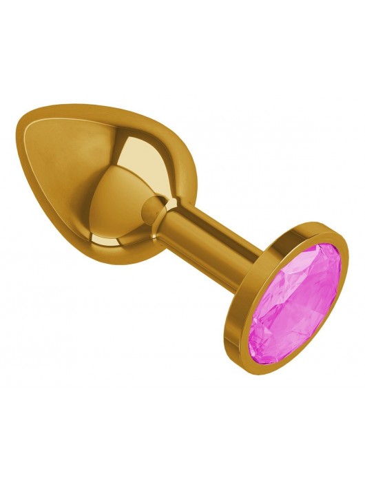 Золотистая анальная втулка с розовым кристаллом - 7 см. - Джага-Джага - купить с доставкой в Ростове-на-Дону