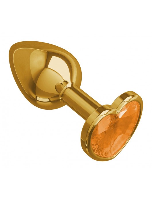 Золотистая анальная втулка с оранжевым кристаллом-сердцем - 7 см. - Джага-Джага - купить с доставкой в Ростове-на-Дону