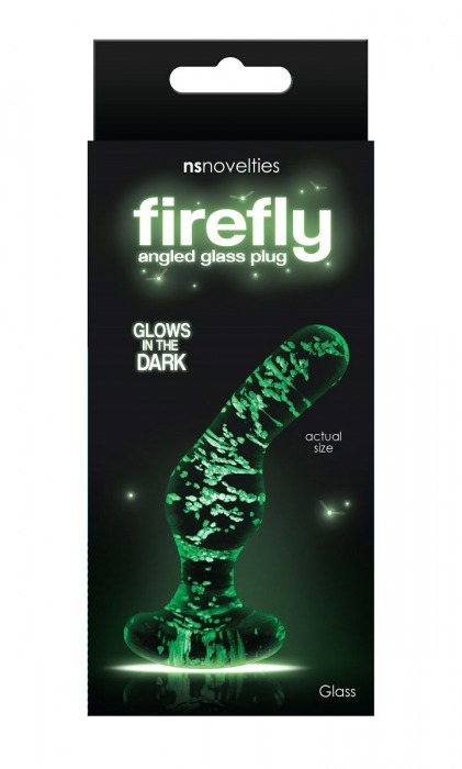 Стеклянная, светящаяся в темноте пробка FIREFLY GLASS ANGLED PLUG - 11 см. - NS Novelties
