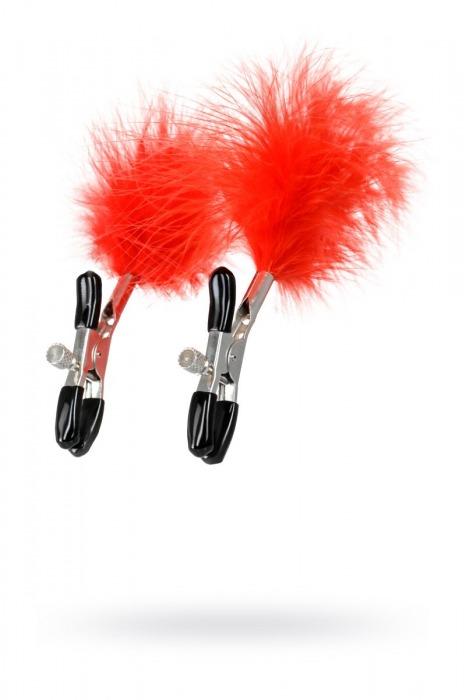 Зажимы для сосков с красным пухом Theatre - ToyFa - купить с доставкой в Ростове-на-Дону