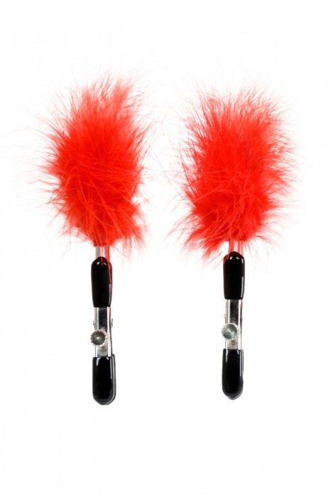 Зажимы для сосков с красным пухом Theatre - ToyFa - купить с доставкой в Ростове-на-Дону