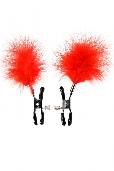 Зажимы для сосков с красным пухом Theatre - ToyFa - купить с доставкой в Ростове-на-Дону