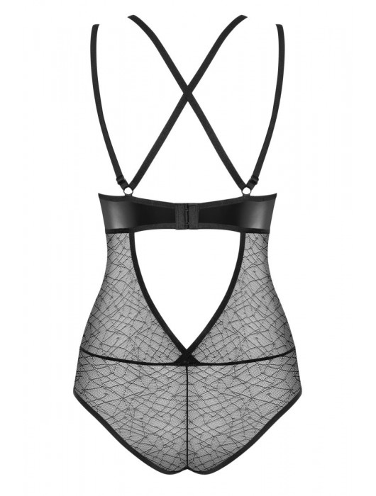 Пикантное боди с декоративной wet-look вставкой - Obsessive купить с доставкой