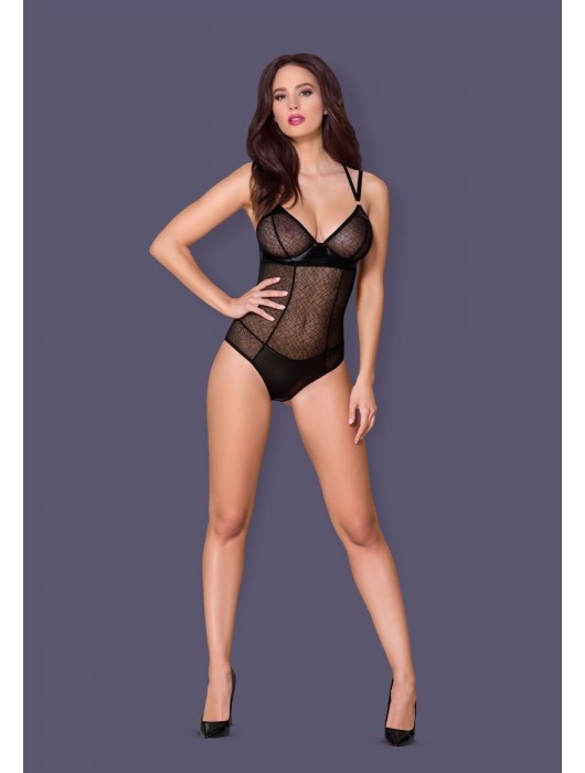 Пикантное боди с декоративной wet-look вставкой - Obsessive купить с доставкой