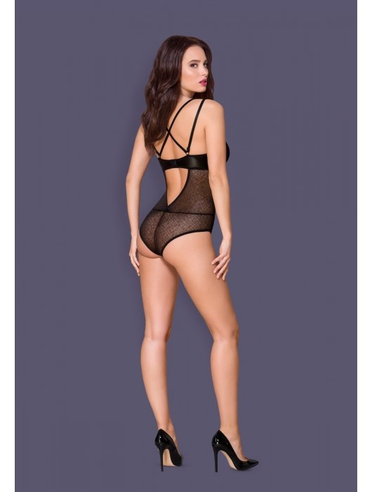 Пикантное боди с декоративной wet-look вставкой - Obsessive купить с доставкой