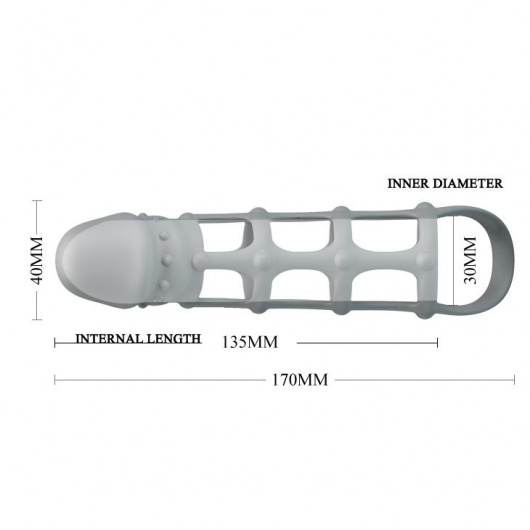 Серая силиконовая насадка на пенис с рельефом и подхватом - 17 см. - Baile - в Ростове-на-Дону купить с доставкой