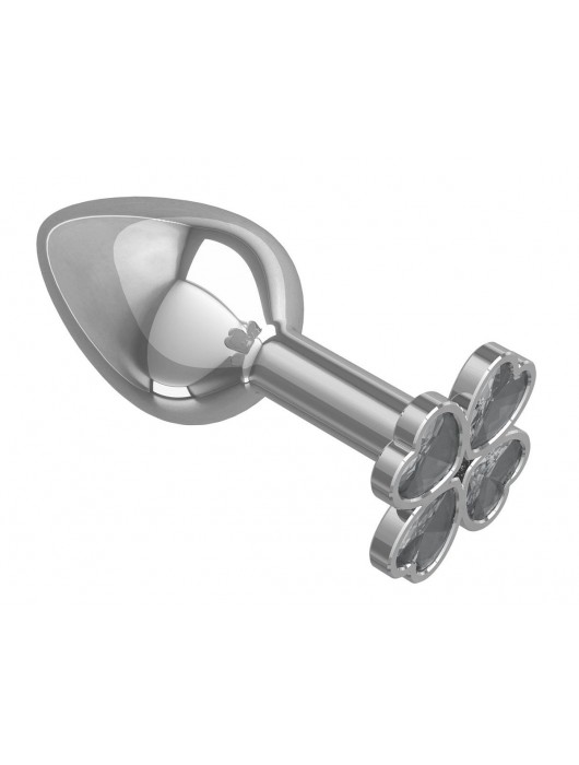 Серебристая анальная втулка с клевером из прозрачных кристаллов - 7 см. - Джага-Джага - купить с доставкой в Ростове-на-Дону