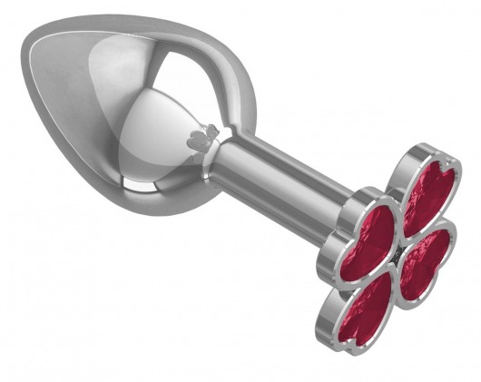 Серебристая анальная втулка с клевером из малиновых кристаллов - 7 см. - Джага-Джага - купить с доставкой в Ростове-на-Дону