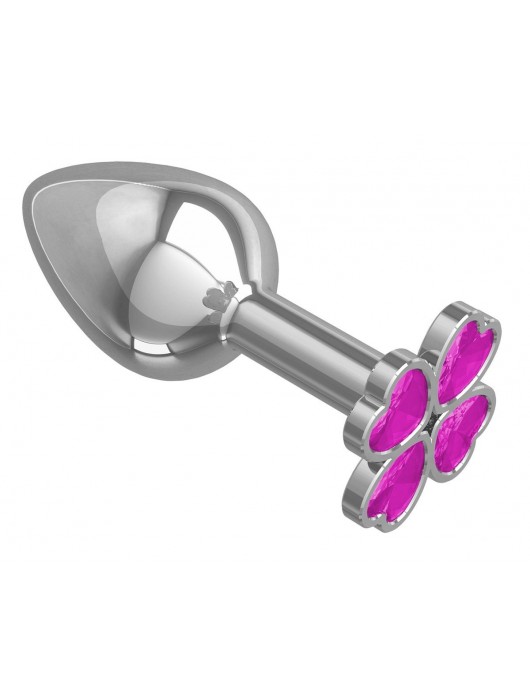 Серебристая анальная втулка с клевером из розовых кристаллов - 7 см. - Джага-Джага - купить с доставкой в Ростове-на-Дону