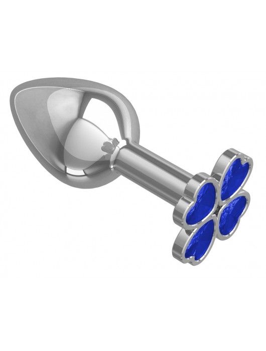 Серебристая анальная втулка с клевером из синих кристаллов - 7 см. - Джага-Джага - купить с доставкой в Ростове-на-Дону