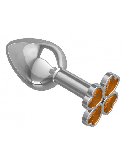 Серебристая анальная втулка с клевером из оранжевых кристаллов - 7 см. - Джага-Джага - купить с доставкой в Ростове-на-Дону