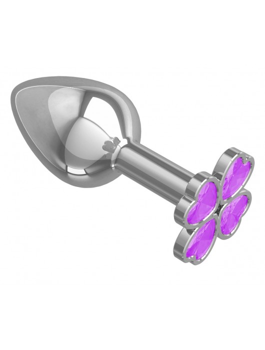 Серебристая анальная втулка с клевером из сиреневых кристаллов - 7 см. - Джага-Джага - купить с доставкой в Ростове-на-Дону