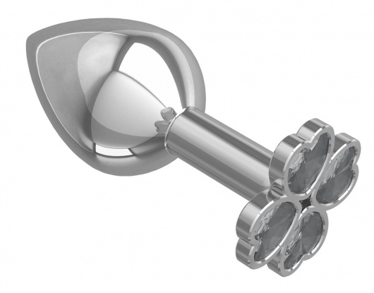 Средняя серебристая анальная втулка с клевером из прозрачных кристаллов - 8,5 см. - Джага-Джага - купить с доставкой в Ростове-на-Дону