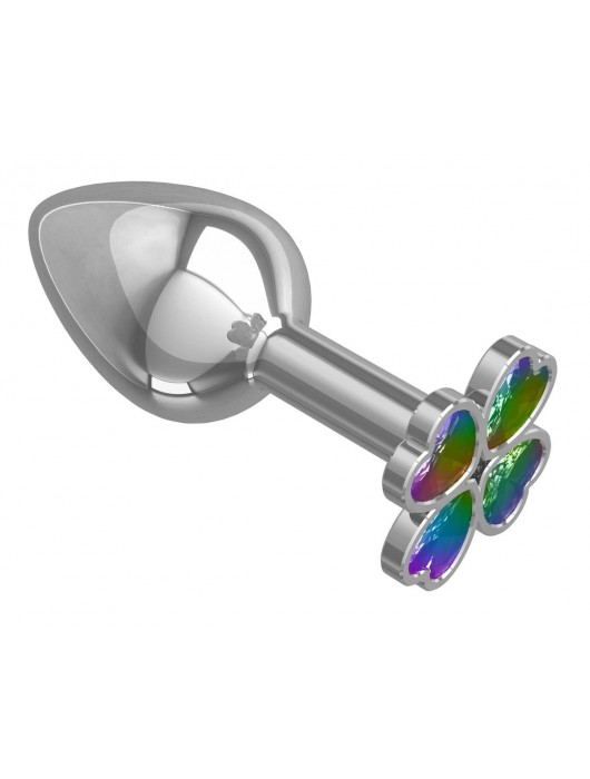 Серебристая анальная втулка с клевером из радужных кристаллов - 7 см. - Джага-Джага - купить с доставкой в Ростове-на-Дону