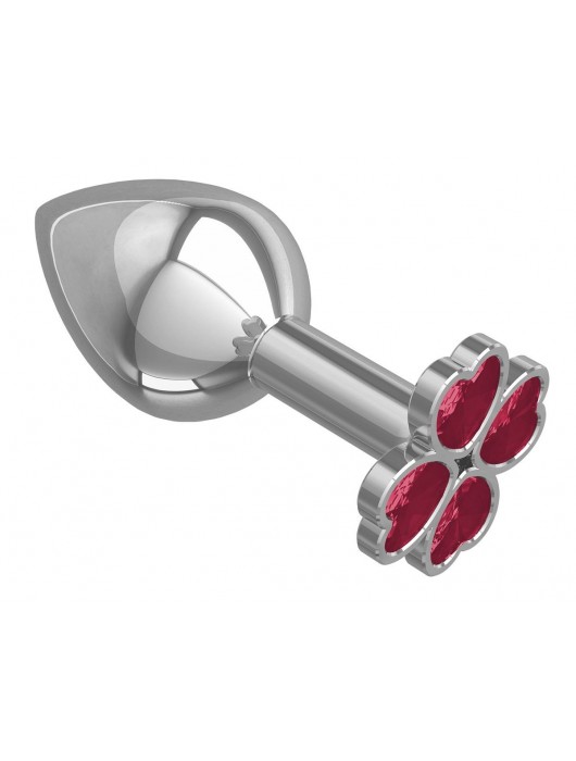 Средняя серебристая анальная втулка с клевером из малиновых кристаллов - 8,5 см. - Джага-Джага - купить с доставкой в Ростове-на-Дону