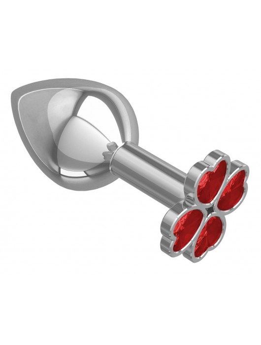 Средняя серебристая анальная втулка с клевером из красных кристаллов - 8,5 см. - Джага-Джага - купить с доставкой в Ростове-на-Дону