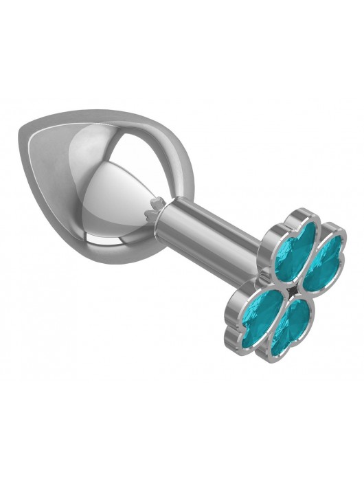 Средняя серебристая анальная втулка с клевером из голубых кристаллов - 8,5 см. - Джага-Джага - купить с доставкой в Ростове-на-Дону