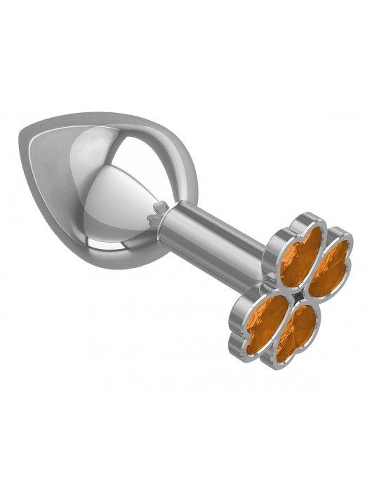 Средняя серебристая анальная втулка с клевером из оранжевых кристаллов - 8,5 см. - Джага-Джага - купить с доставкой в Ростове-на-Дону