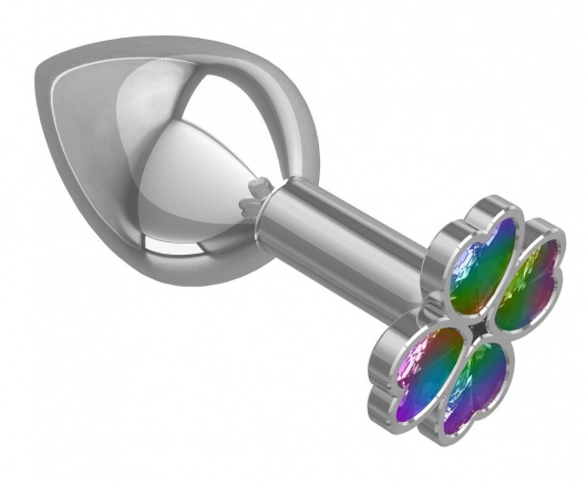 Средняя серебристая анальная втулка с клевером из радужных кристаллов - 8,5 см. - Джага-Джага - купить с доставкой в Ростове-на-Дону