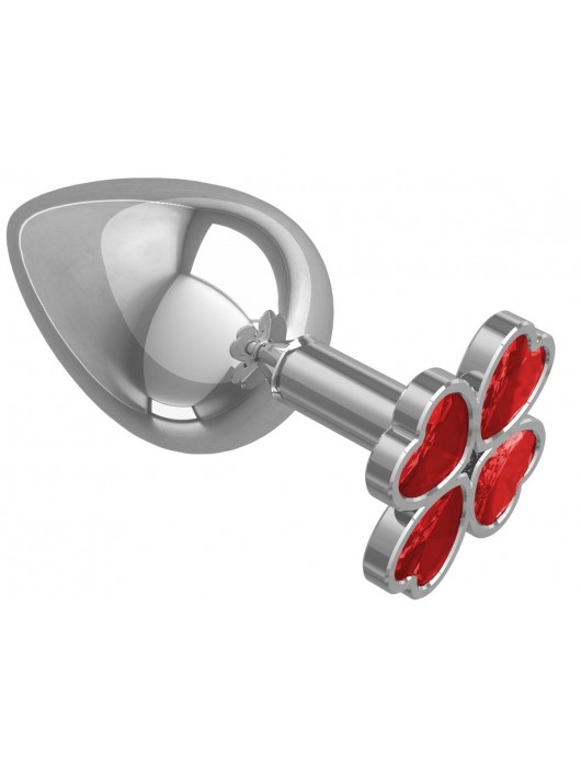 Серебристая анальная пробка-клевер с красным кристаллом - 9,5 см. - Джага-Джага - купить с доставкой в Ростове-на-Дону