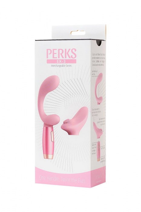 Розовый вибратор Le Stelle PERKS SERIES EX-3 с двумя сменными насадками - Le Stelle