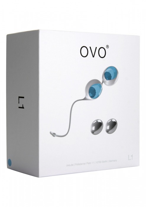 Голубые вагинальные шарики L1 со сменными бусинами серого цвета - OVO