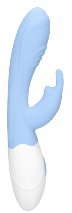 Голубой вибратор Juicy Rabbit со стимулятором клитора - 19,5 см. - Shots Media BV