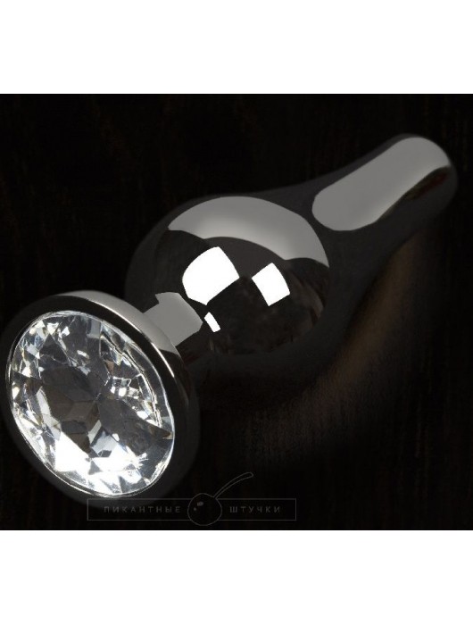 Графитовая удлиненная анальная пробка с прозрачным кристаллом - 8,5 см. - Пикантные штучки - купить с доставкой в Ростове-на-Дону