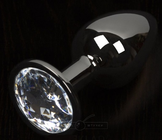 Графитовая анальная пробка с прозрачным кристаллом - 8,5 см. - Пикантные штучки - купить с доставкой в Ростове-на-Дону