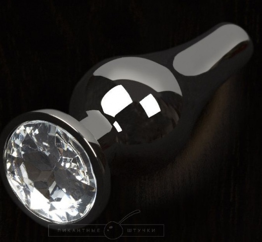 Графитовая удлиненная анальная пробка с прозрачным кристаллом - 12 см. - Пикантные штучки - купить с доставкой в Ростове-на-Дону