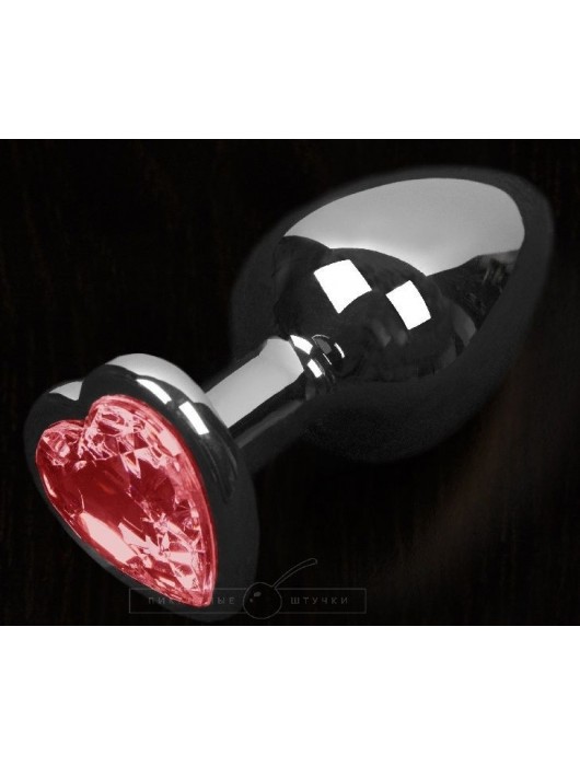 Серая анальная пробка с красным кристаллом в виде сердечка - 6 см. - Пикантные штучки - купить с доставкой в Ростове-на-Дону