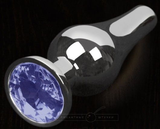 Серая анальная пробка с синим кристаллом - 12 см. - Пикантные штучки - купить с доставкой в Ростове-на-Дону