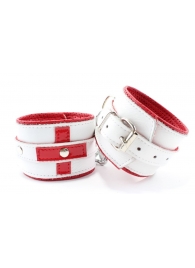 Бело-красные кожаные наручники для медсестры - БДСМ Арсенал - купить с доставкой в Ростове-на-Дону
