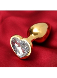 Золотистая анальная пробка с прозрачным кристаллом в форме сердца - Сима-Ленд - купить с доставкой в Ростове-на-Дону