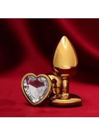 Золотистая анальная пробка с прозрачным кристаллом в форме сердца - Сима-Ленд - купить с доставкой в Ростове-на-Дону