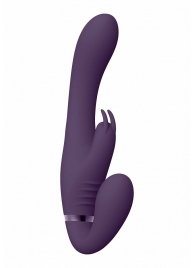 Фиолетовый безремневой вибрострапон Suki со стимулятором клитора - 22 см. - Shots Media BV - купить с доставкой в Ростове-на-Дону