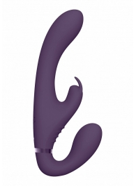 Фиолетовый безремневой вибрострапон Suki со стимулятором клитора - 22 см. - Shots Media BV - купить с доставкой в Ростове-на-Дону