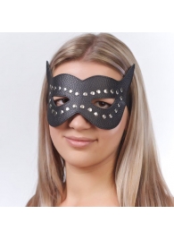 Чёрная кожаная маска с клёпками и прорезями для глаз - Sitabella - купить с доставкой в Ростове-на-Дону
