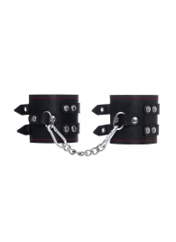 Черные кожаные наручники с двумя ремнями и контрастной строчкой - Pecado - купить с доставкой в Ростове-на-Дону