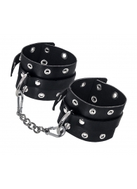 Черные кожаные однослойные наручники с люверсами - Pecado - купить с доставкой в Ростове-на-Дону