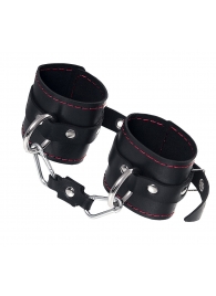 Черные кожаные однослойные наручники с контрастной строчкой - Pecado - купить с доставкой в Ростове-на-Дону