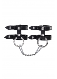 Черные однослойные кожаные наручники из двух ремешков - Pecado - купить с доставкой в Ростове-на-Дону
