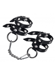 Черные однослойные кожаные наручники из двух ремешков - Pecado - купить с доставкой в Ростове-на-Дону