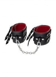 Черные кожаные оковы с двумя ремнями и красной подкладкой - Pecado - купить с доставкой в Ростове-на-Дону