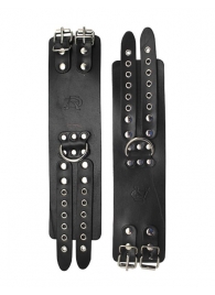 Широкие черные кожаные наручники без подкладки - Подиум - купить с доставкой в Ростове-на-Дону