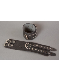 Широкие черные кожаные наручники без подкладки - Подиум - купить с доставкой в Ростове-на-Дону