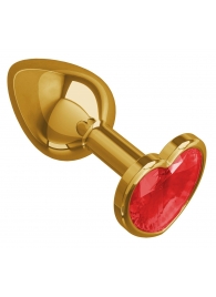 Золотистая анальная втулка с красным кристаллом-сердцем - 7 см. - Джага-Джага - купить с доставкой в Ростове-на-Дону